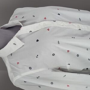 Tommy Hilfiger Nautical Print Relaxed Fit Button Down Shirt - White - L